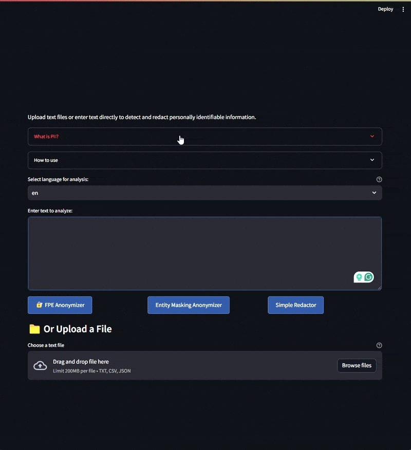 Data security and privacy concept showing PII detection and redaction system